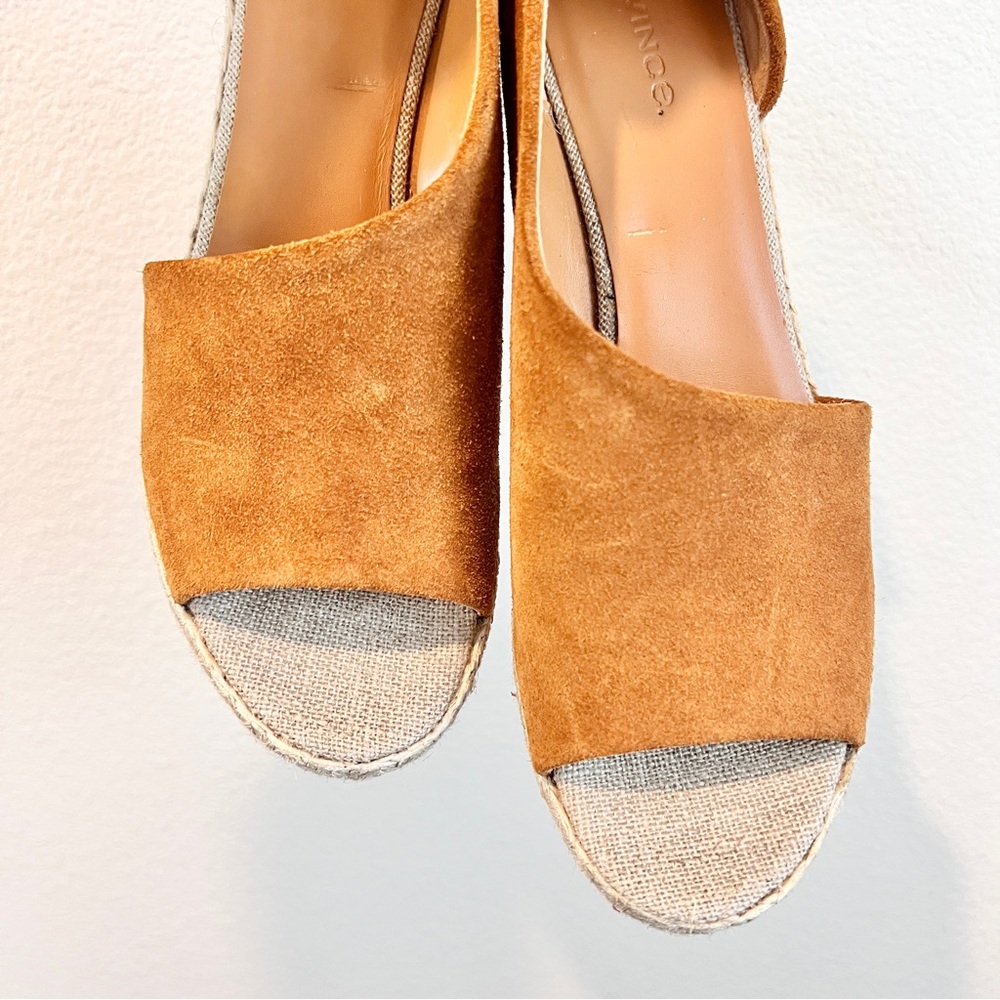 Vince Sonora Wedges Women’s 9.5 Brown Suede Espadrille Jute Heels Made in Spain - Picture 3 of 10